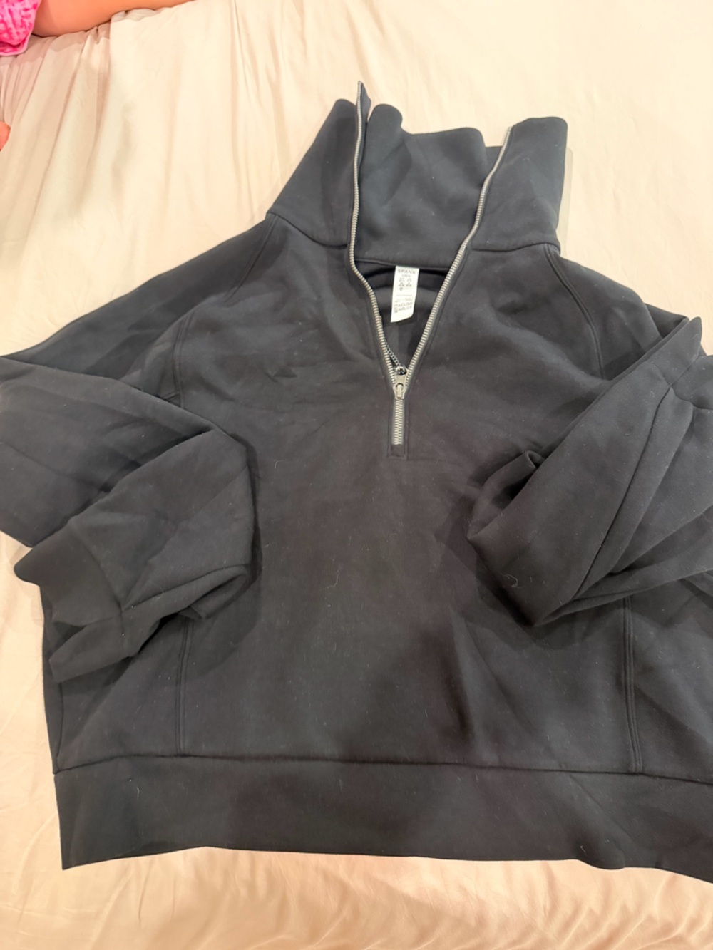 SPANX Black Zip-Front Pullover